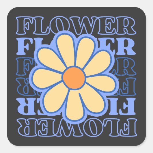Retro Blauw Bloemen Typografie Bloemen Liefhebber Vierkante Sticker (Voorkant)