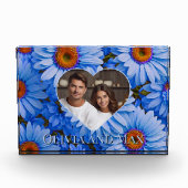 Retro Blauw bloemenblauw madeliefjespatroon Fotoblokken (Voorkant)