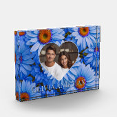 Retro Blauw bloemenblauw madeliefjespatroon Fotoblokken (Links)