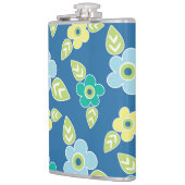 Retro Blauw Bloemenpatroon Heupfles (Links)