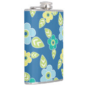 Retro Blauw Bloemenpatroon Heupfles (Rechts)