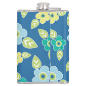 Retro Blauw Bloemenpatroon Heupfles (Achterkant)