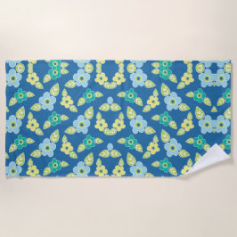 Retro Blauw Bloemenpatroon Strandlaken