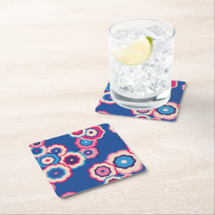 Retro Blauw Bloemmotief Kartonnen Onderzetters