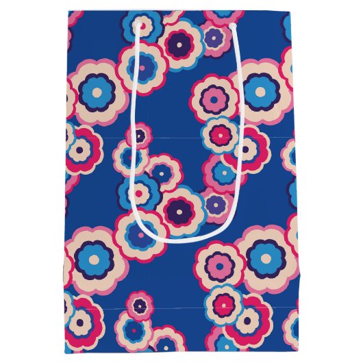 Retro Blauw Bloemmotief Medium Cadeauzakje (Achterkant)