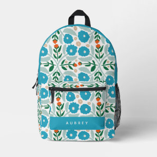 Retro Blauw Bloempatroon Bedrukte Rugzak