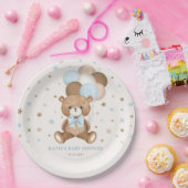 Retro Blauw Bruin Teddy Beer Ballonnen Jongensfees Papieren Bordje (Feest)