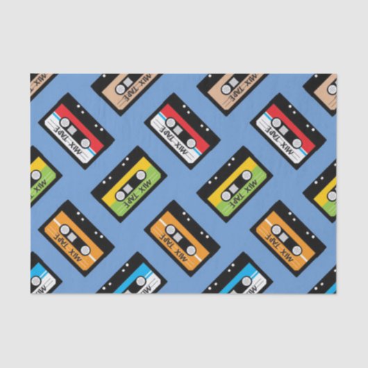 Retro Blauw cassettepatroon verjaardag jaren 80  Tissuepapier (Voorkant)