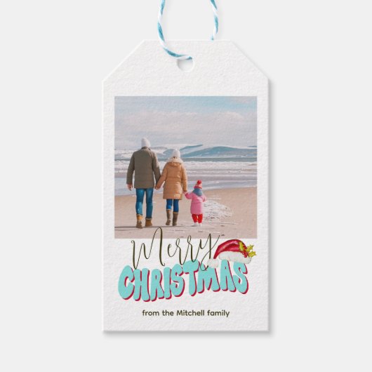 Retro Blauw Eenvoudige Foto Feestelijke Vrolijke K Cadeaulabel (Voorkant)