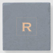 Retro Blauw Effen Kleur Classic Effen Initiaal Stenen Onderzetter (Voorkant)