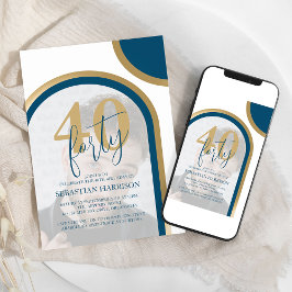 Retro Blauw En Goud 40ste Foto Verjaardag Kaart