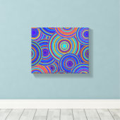Retro Blauw en Oranje cirkelenpatroon Canvas Afdruk (Insitu (Houten vloer))