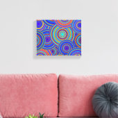 Retro Blauw en Oranje cirkelenpatroon Canvas Afdruk (Insitu (Woonkamer))