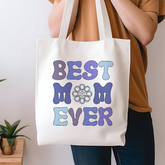 Retro Blauw en Paarse Beste Moeder Ooit Canvas tas