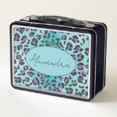 Retro Blauw en Paarse Leopard Print Monogram (Achterkant)