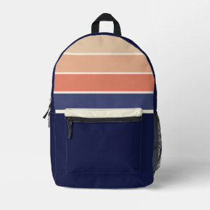 Retro blauw en perzik gestreept bedrukte rugzak