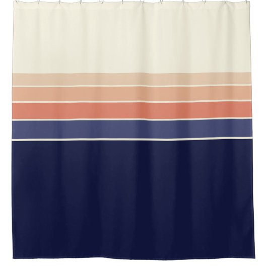 Retro blauw en perzik gestreept douchegordijn (Voorkant)