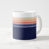 Retro blauw en perzik gestreept grote koffiekop (Voorkant rechts)