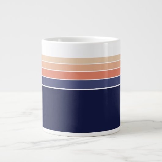 Retro blauw en perzik gestreept grote koffiekop (Voorkant)