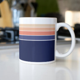 Retro blauw en perzik gestreept grote koffiekop