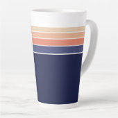 Retro blauw en perzik gestreept latte mok (Rechterhoek)