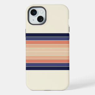Retro blauw en perzik "Surfboard" gestreept  iPhone 15 Plus Case