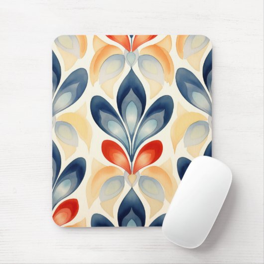 Retro Blauw en Sinaasappel Bloemen Muismat (Met muis)