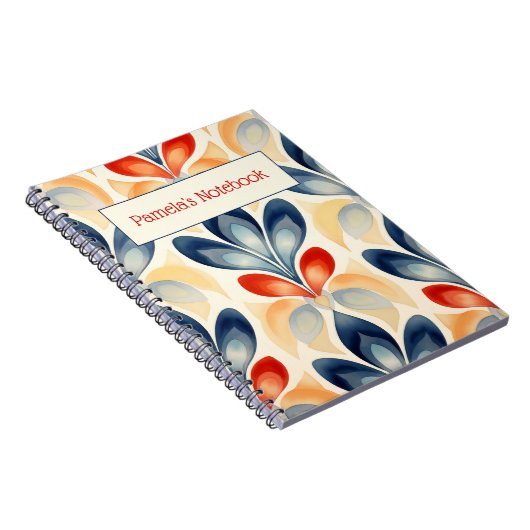 Retro Blauw en Sinaasappel Bloemen Notitieboek (Rechterzijde)