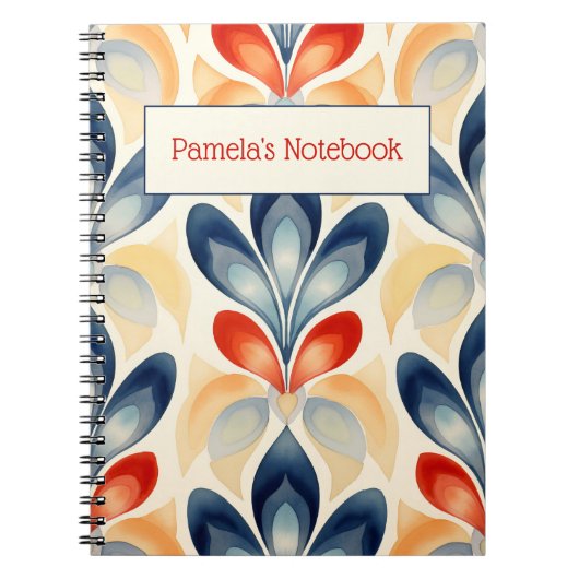 Retro Blauw en Sinaasappel Bloemen Notitieboek (Voorkant)