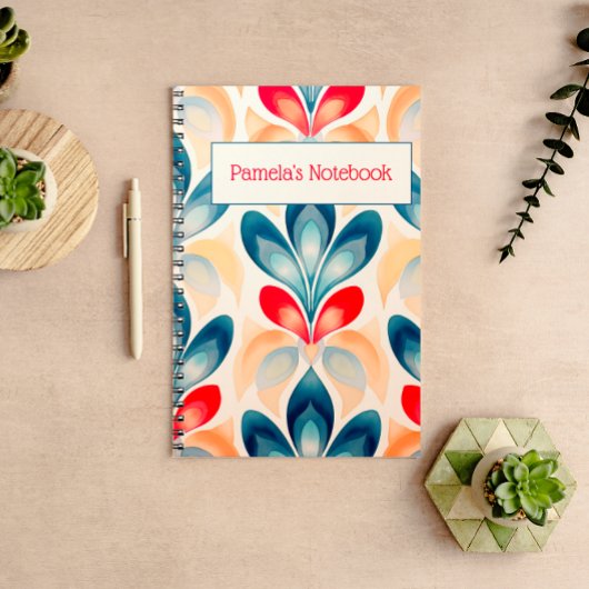 Retro Blauw en Sinaasappel Bloemen Notitieboek