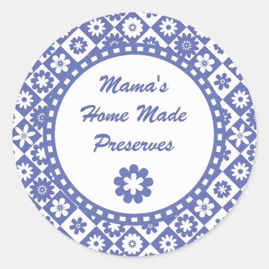 Retro Blauw en Wit Inblikken Jar Labels (Voorkant)