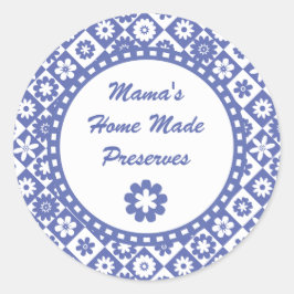 Retro Blauw en Wit Inblikken Jar Labels