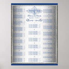 Retro blauw en zilver bruiloft gast zitplaatsenkaa poster