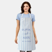 Retro Blauw Frans Persoonlijk Trouwfeest Schort (Gedragen)