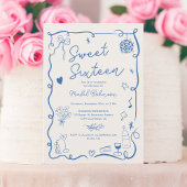 Retro blauw Franse hand getekend geïllustreerd Swe Kaart