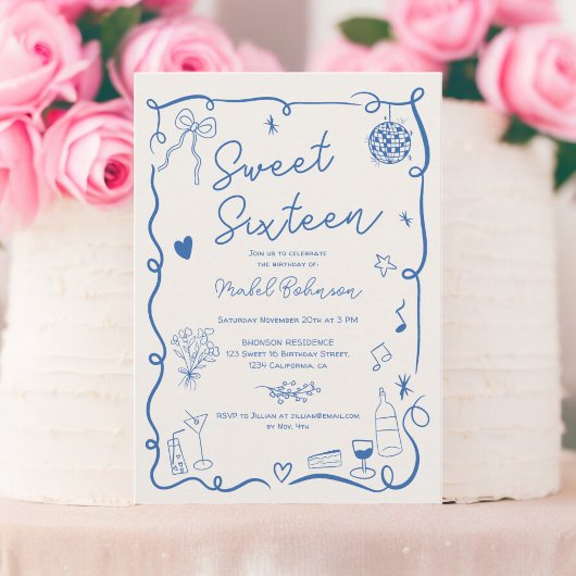 Retro blauw Franse hand getekend geïllustreerd Swe Kaart