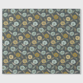Retro Blauw & Geel Bloem Cadeaupapier (Vlak)