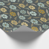 Retro Blauw & Geel Bloem Cadeaupapier (Hoek)