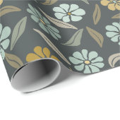 Retro Blauw & Geel Bloem Cadeaupapier (Rol Hoek)