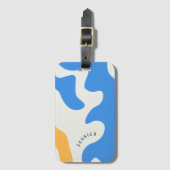 Retro Blauw Geel Groen Organisch Gepersonaliseerde Bagagelabel (Voorkant (verticaal))