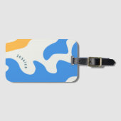 Retro Blauw Geel Groen Organisch Gepersonaliseerde Bagagelabel (Voorkant (horizontaal))