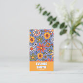 Retro Blauw Geel QR Code Groovy Bloemen Trendy Visitekaartje (Staand voorkant)