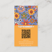 Retro Blauw Geel QR Code Groovy Bloemen Trendy Visitekaartje (Achterkant)