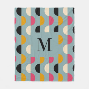 Retro blauw geel roze cirkelpatroon fleece deken