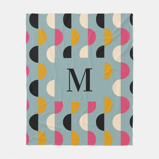 Retro blauw geel roze cirkelpatroon fleece deken (Voorkant)