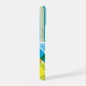 Retro blauw geel ruitpatroon Stippen Krabbels iPhone 15 Case (Rechterkant)