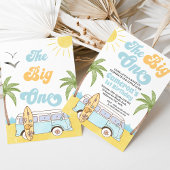 Retro Blauw Geel Surf Groot Een 1e Verjaardag Kaart