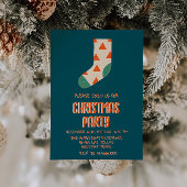 Retro Blauw Geïllustreerde Kerstmis Winter Sock Pa Kaart