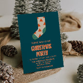 Retro Blauw Geïllustreerde Kerstmis Winter Sock Pa Kaart