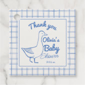 Retro Blauw Gekke Gans Hand getrokken Baby Boy Bedankjes Labels (Voorkant)